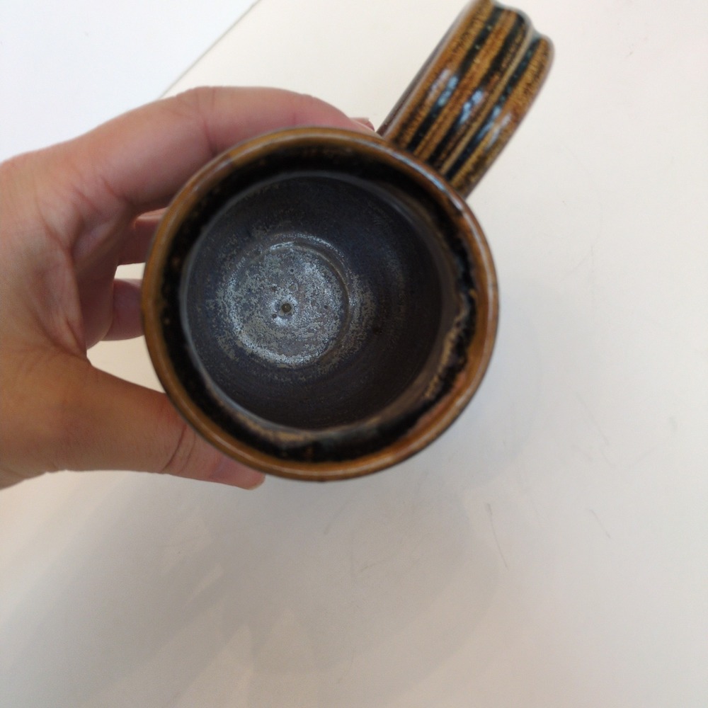 Artisan Handmade Pottery Stoneware Coffee or Tea Mug - Ribbed Blue Gray Brown - Picture 6 of 7